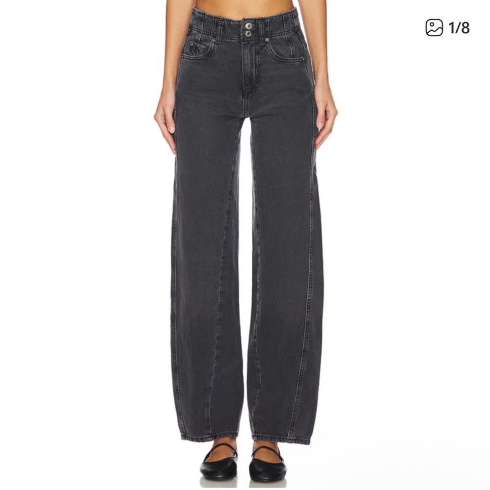 Free People Aster Straight Leg Jeans - Charcoal Black Wash